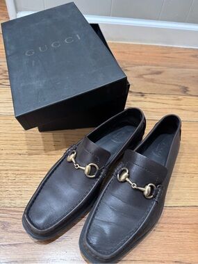 Vintage Gucci Horsebit Loafers Brown Leather 8.5 B Italy w/ Original Box